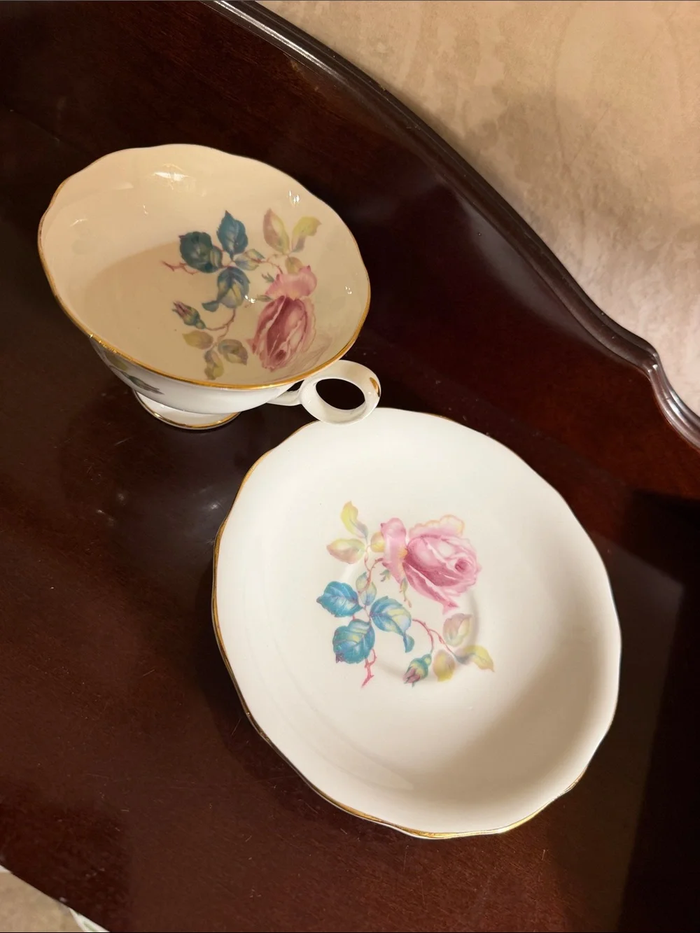 Vintage Radfords Crown China pink rose tea cup and saucer set England